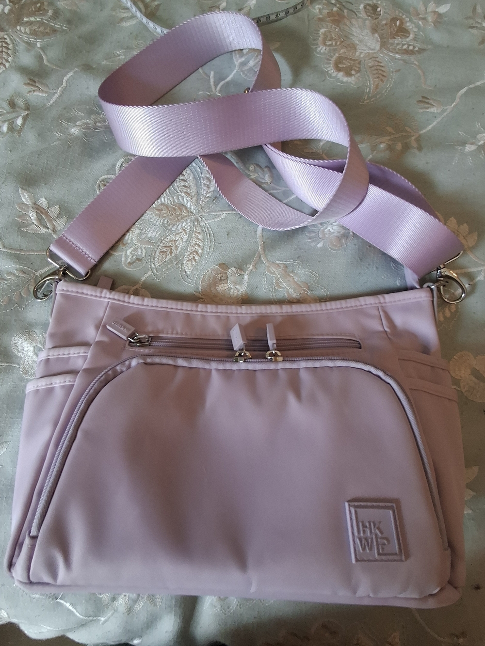 Lilac Crossbody Organizer Bag with Wide Strap